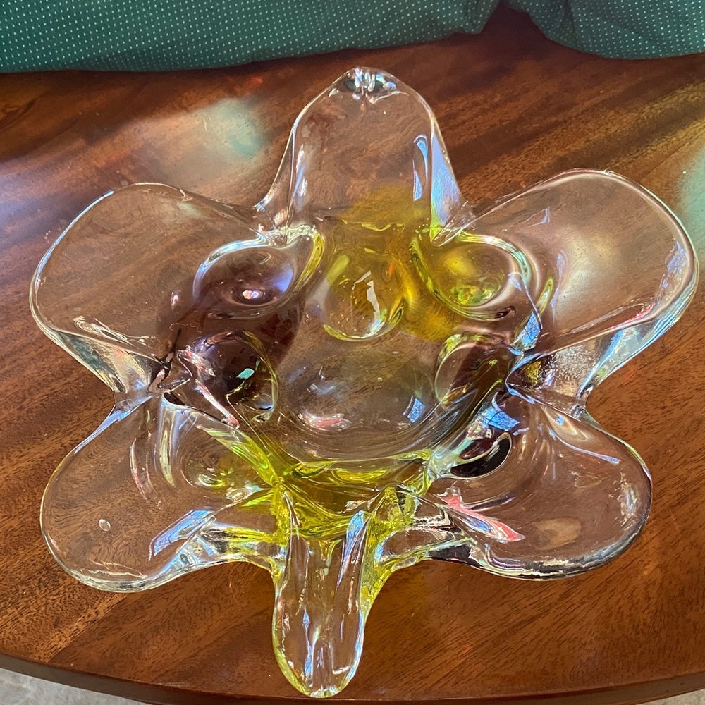 Glass Flower Bowl - Yellow and Clear